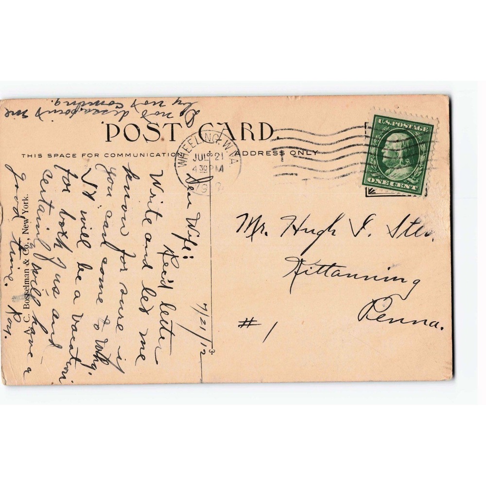 Vintage 1912 Post Office Wheeling West Virginia Postcard AC Bosselman 11379 - Picture 2 of 2